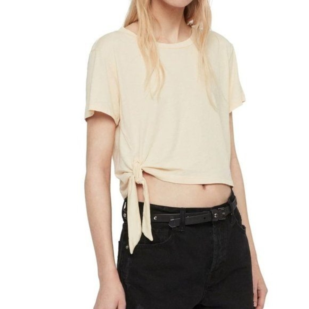 AllSaints tee burnout crop tie accent pastel yellow extra soft summer grunge SM